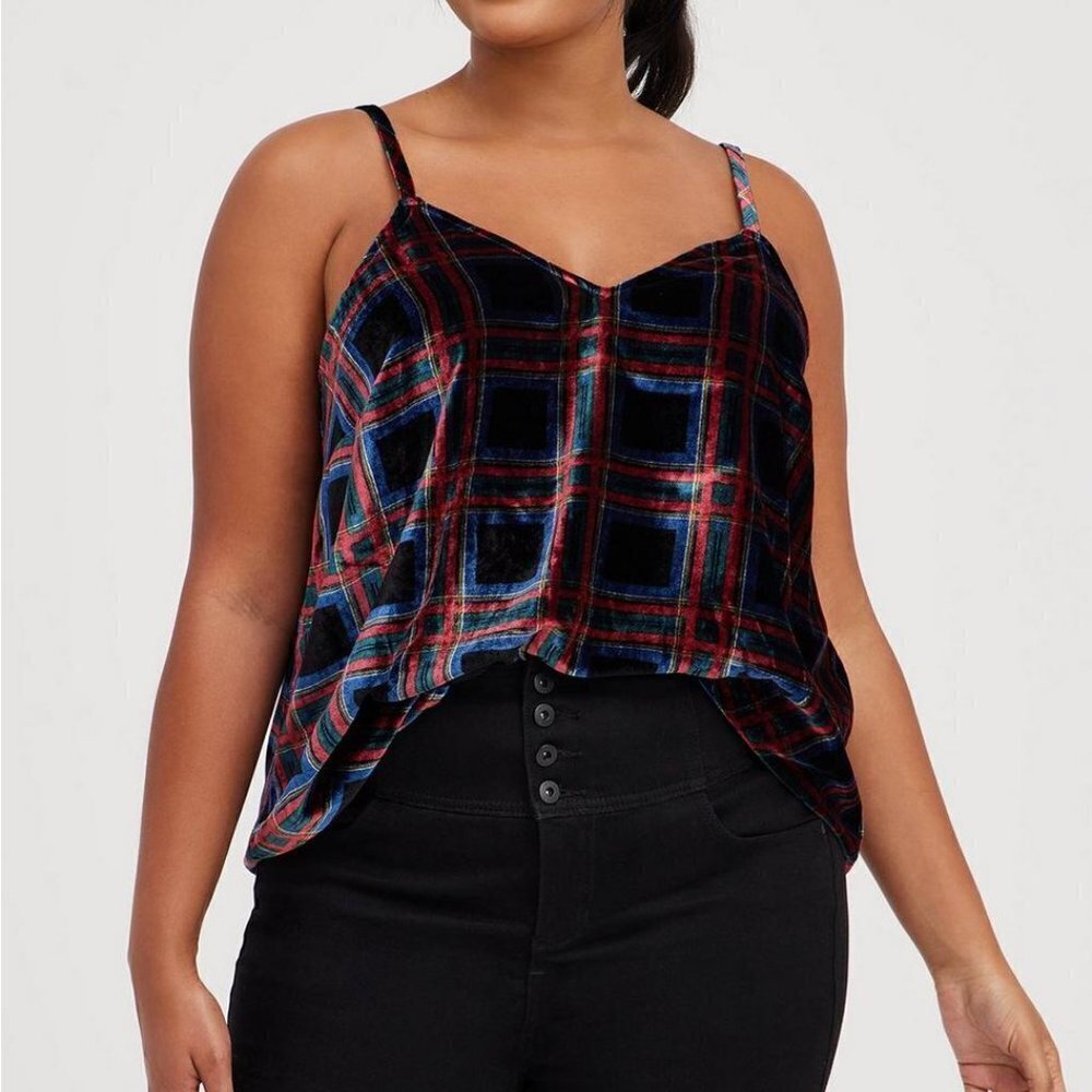 TORRID SOPHIE VELVET SWING CAMI-PLAID
